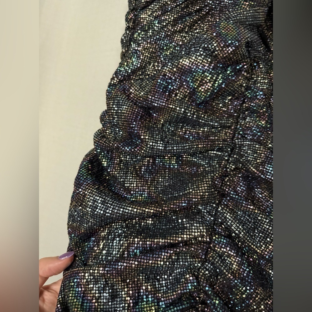 Zara Black Rainbow Metallic Cross Neck Halter Ruched Mini Dress XS - Picture 13 of 16